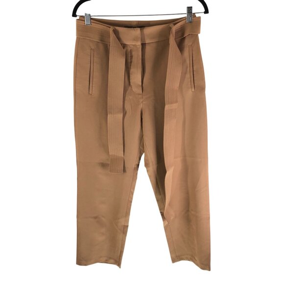 Quince Pants - Quince Womens Stretch Crepe Paperbag Pant Belted Pockets Camel Brown L